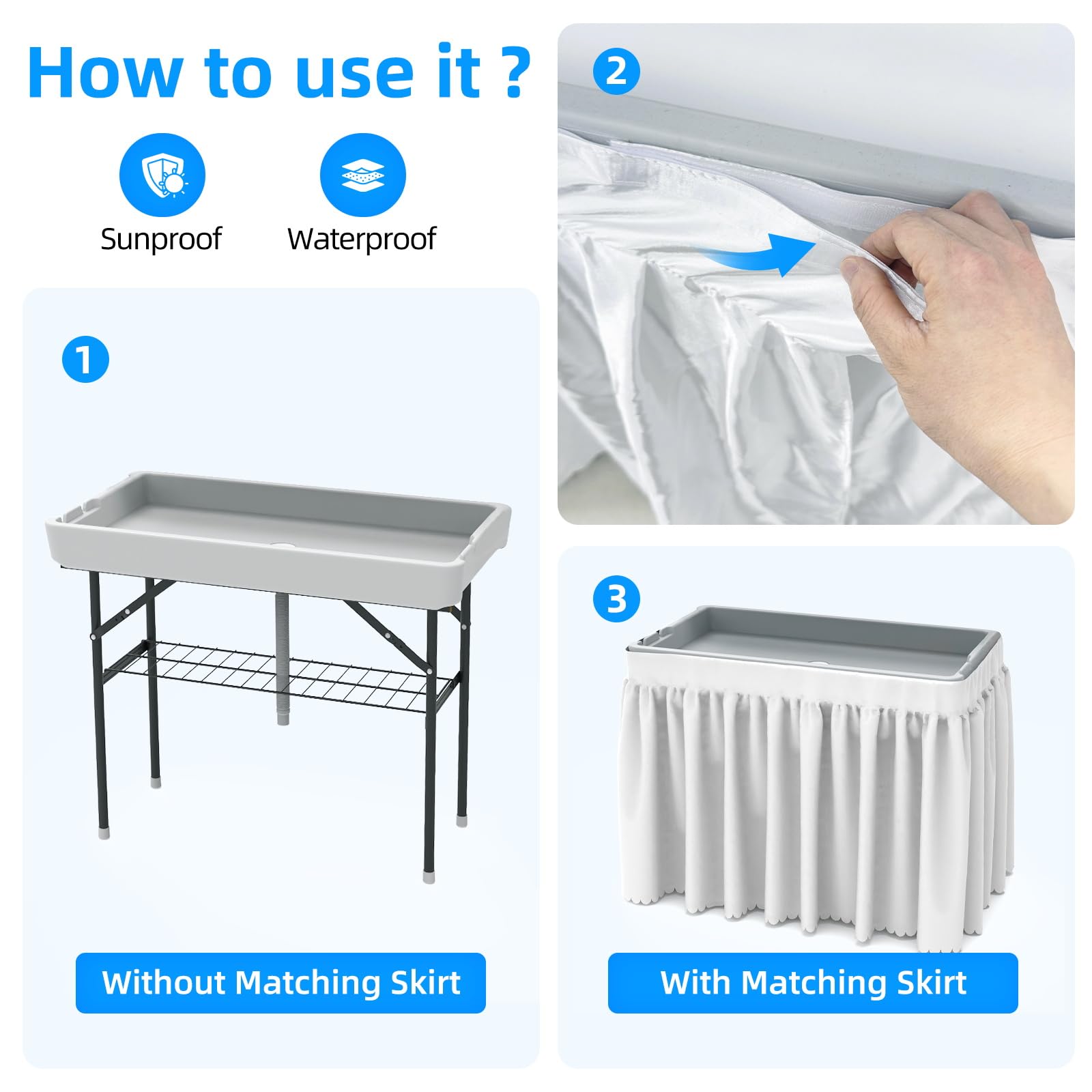 SHAREWIN folding ice cooler table skirt highlights decorative beverage display