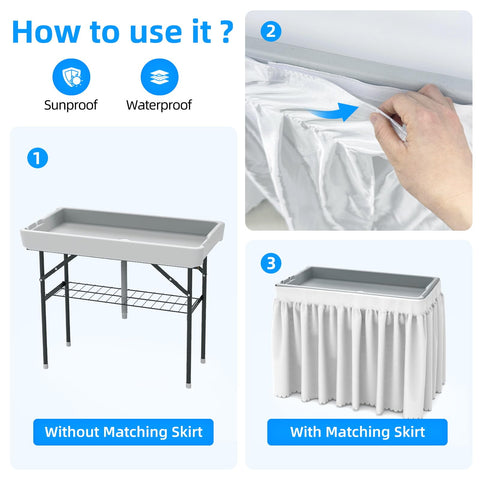 SHAREWIN folding ice cooler table skirt highlights decorative beverage display