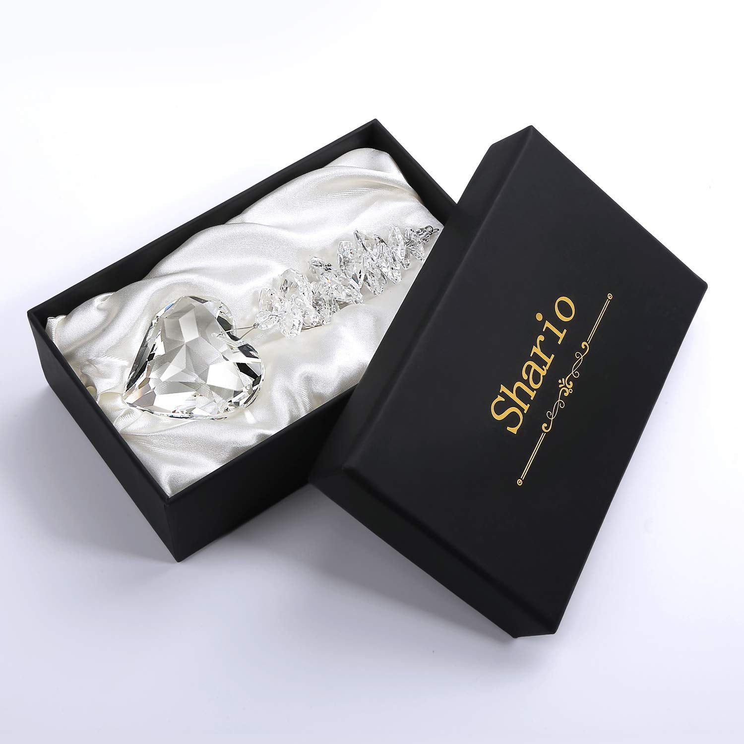Shario clear heart crystal close-up showing premium craftsmanship.