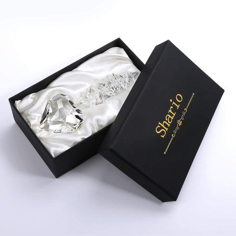 Shario clear heart crystal close-up showing premium craftsmanship.