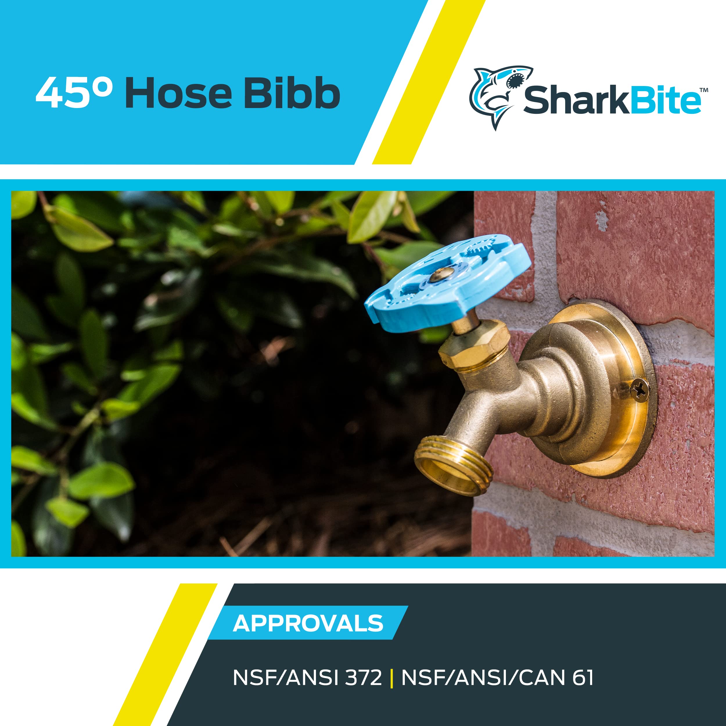 SharkBite mounting flange image demonstrates secure 2.4-inch one-piece mounting design.