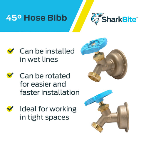 SharkBite 3/4-inch garden hose outlet demonstrates versatile, angled water access.