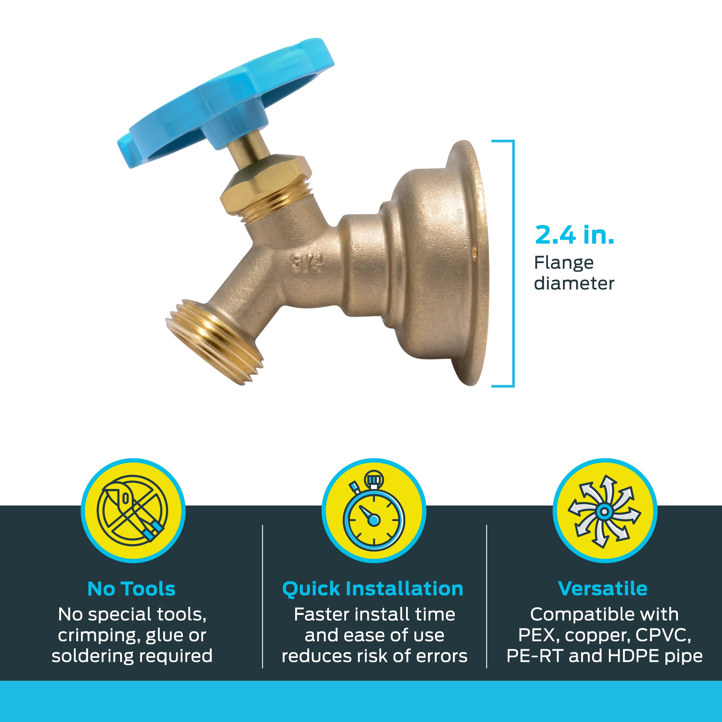 SharkBite brass push-to-connect assembly enables quick, tool-free installation.