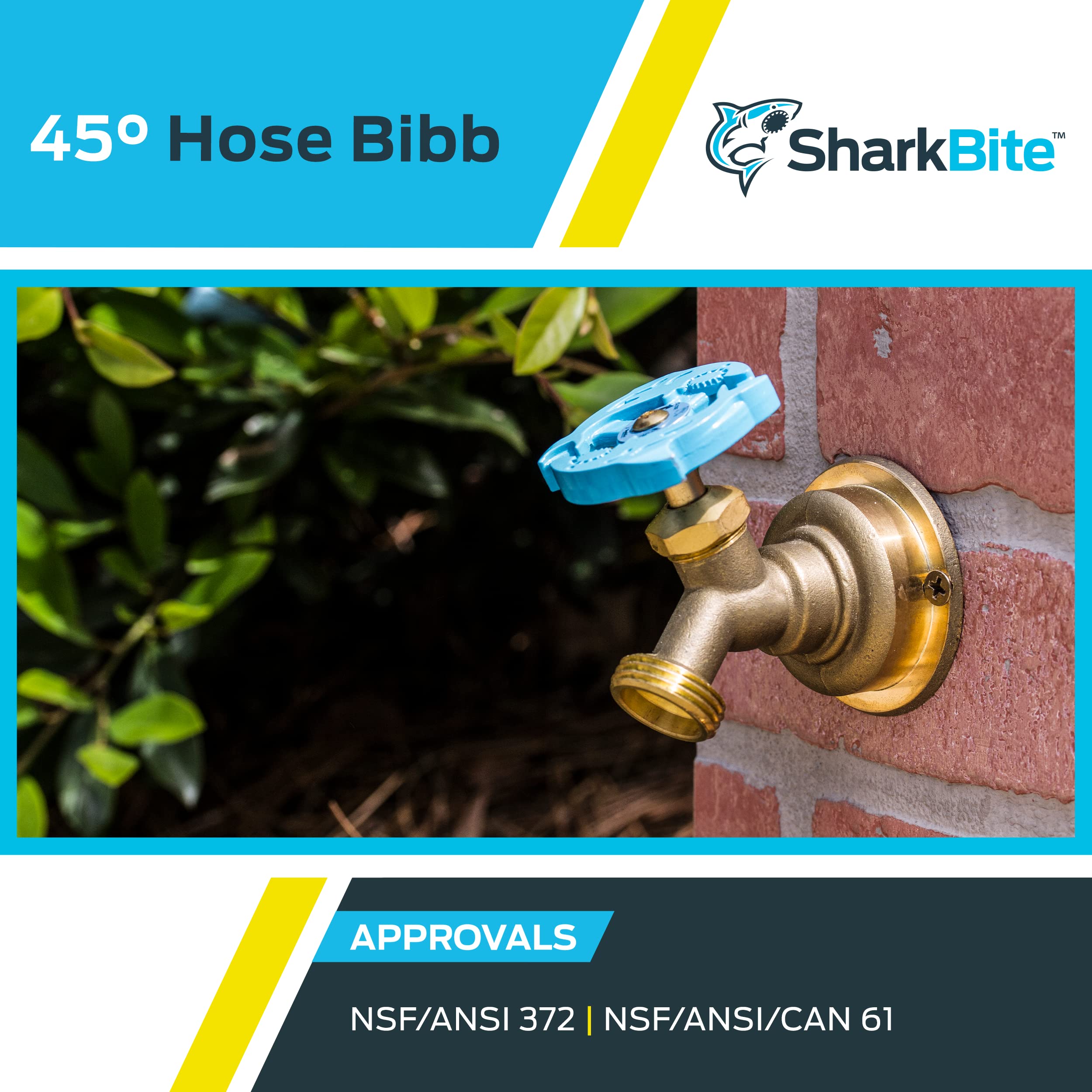 SharkBite 2.4-inch mounting flange closeup confirms secure, one-piece mounting.