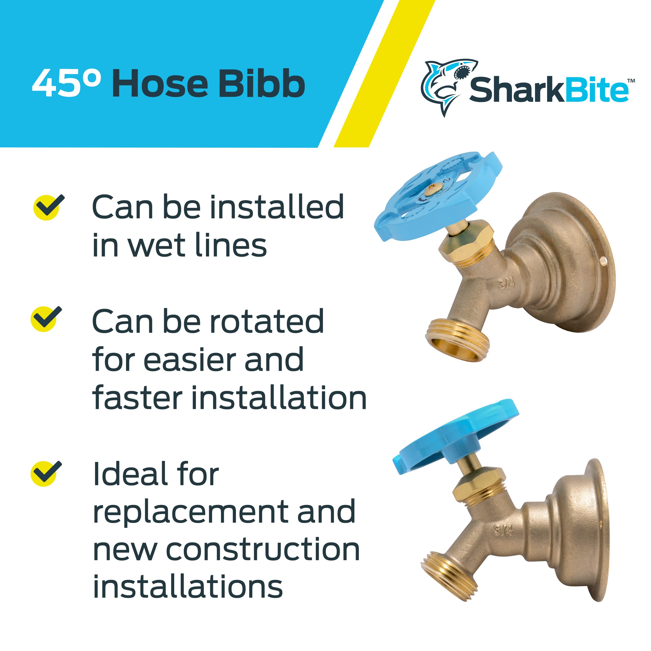 SharkBite USA-made valve highlights durable brass construction for long-term use.