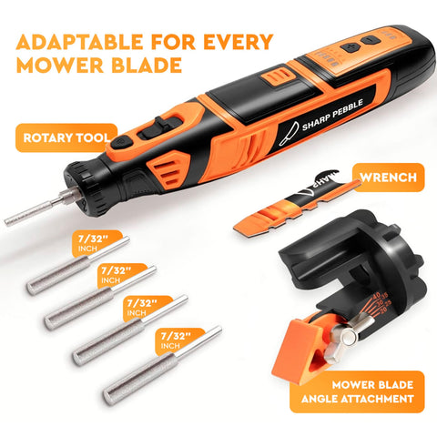 Replaceable sharpening wheels designed for fast, clean blade edges on lawn mower tools