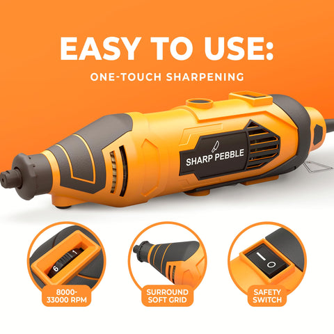 Sharp Pebble wrench ensures secure adjustments during sharpening.