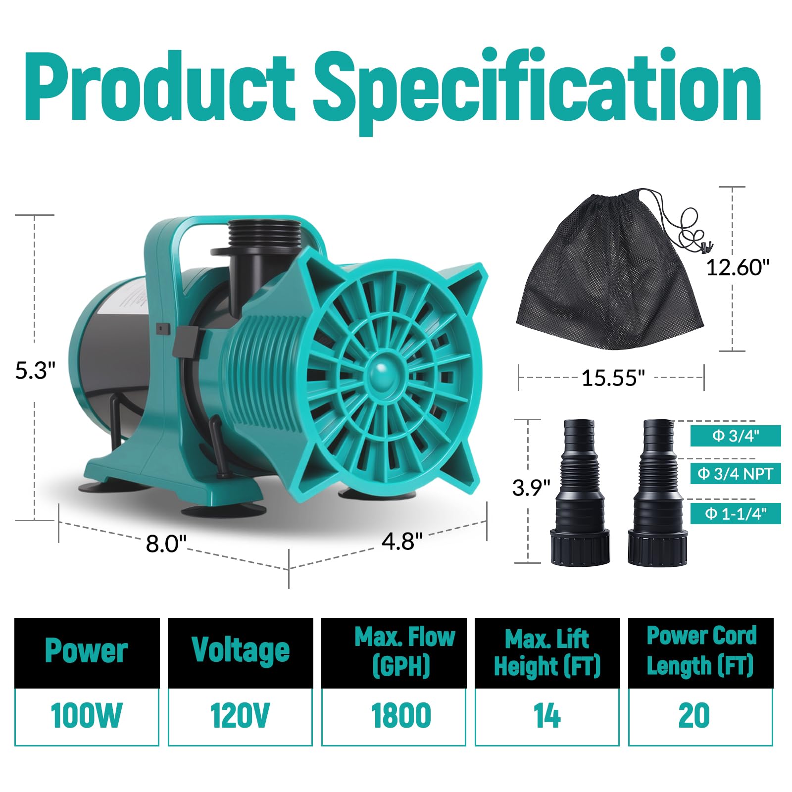 Shcazhcx pond pump with 20ft cord for versatile installation