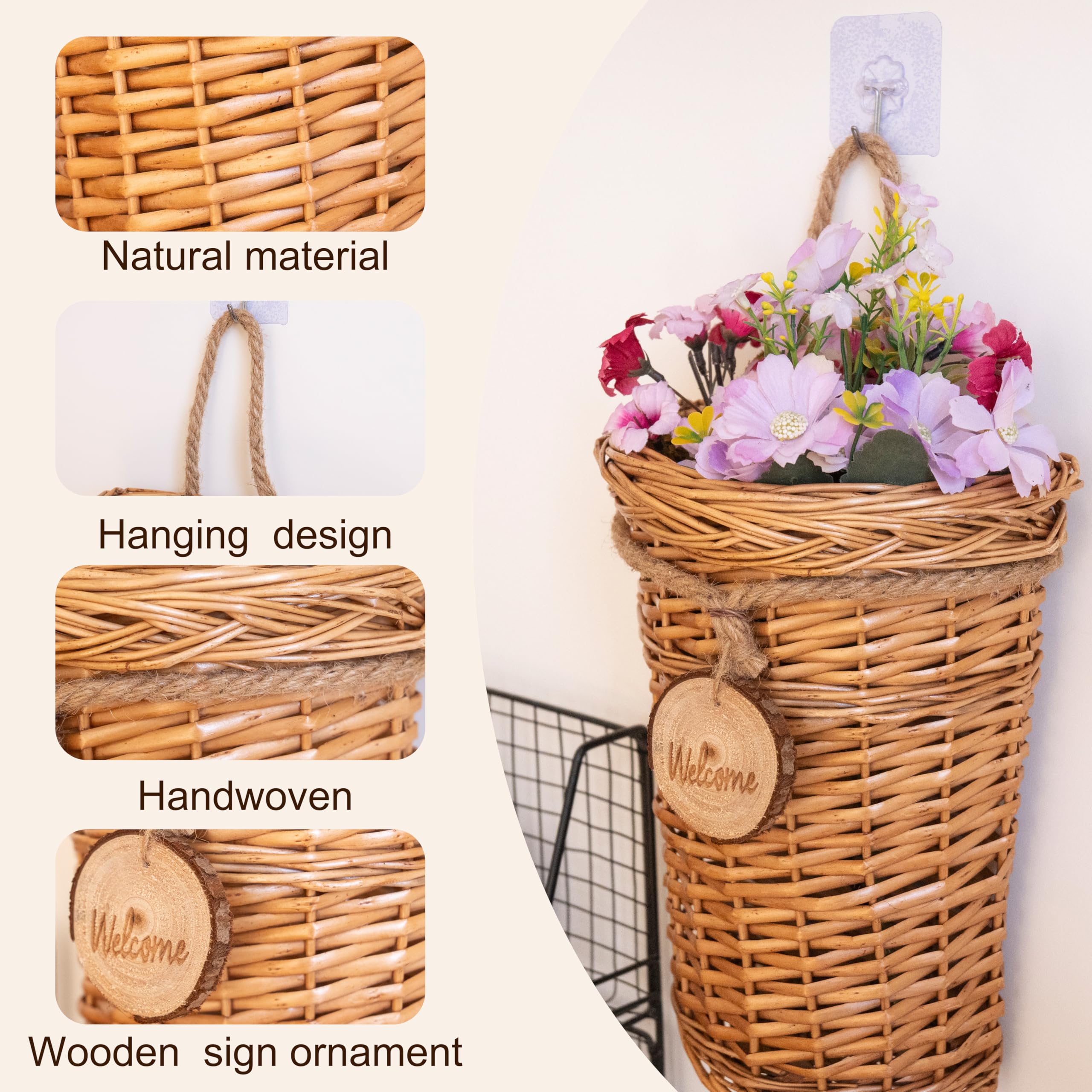 SHCMSADO handmade wicker storage basket showcasing dried flowers.
