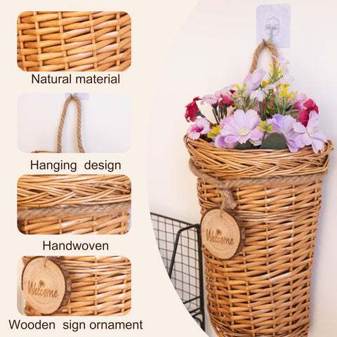 SHCMSADO handmade wicker storage basket showcasing dried flowers.
