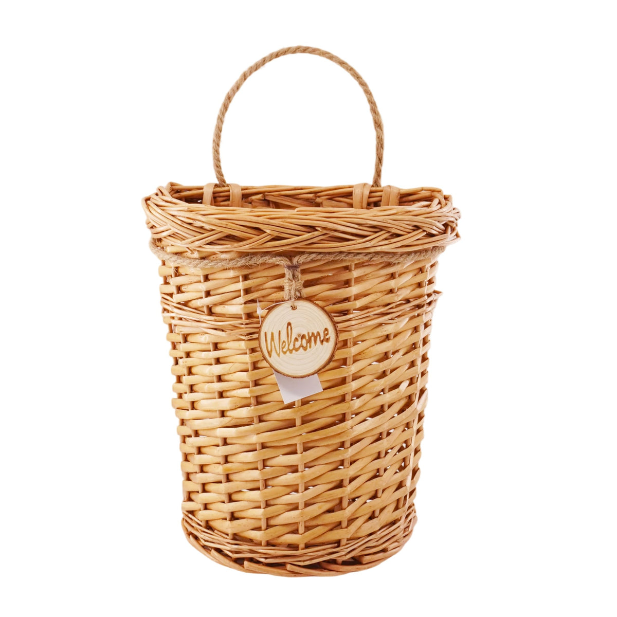 SHCMSADO woven wicker hanging basket for door display and rustic home décor.