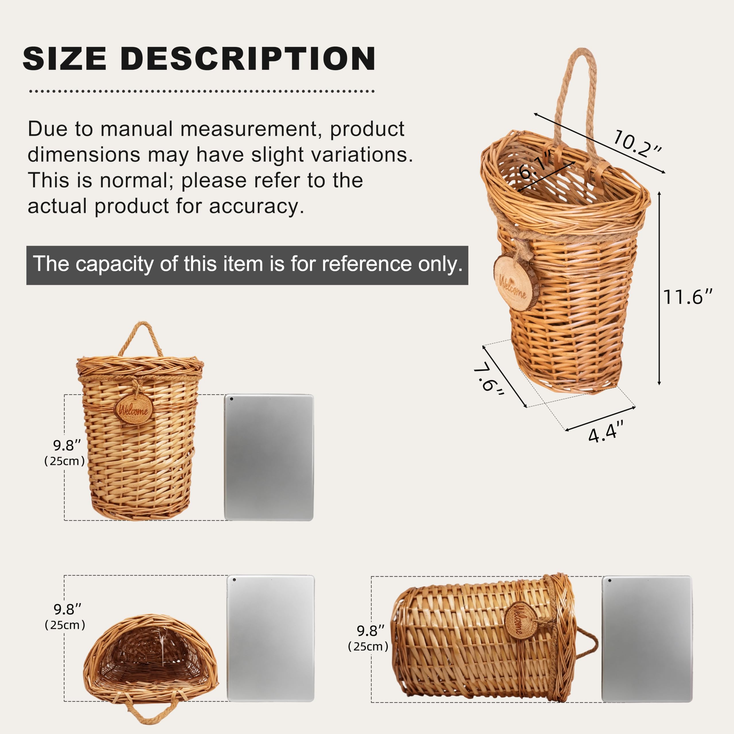 SHCMSADO woven wicker hanging basket used as wall decor to add natural texture.