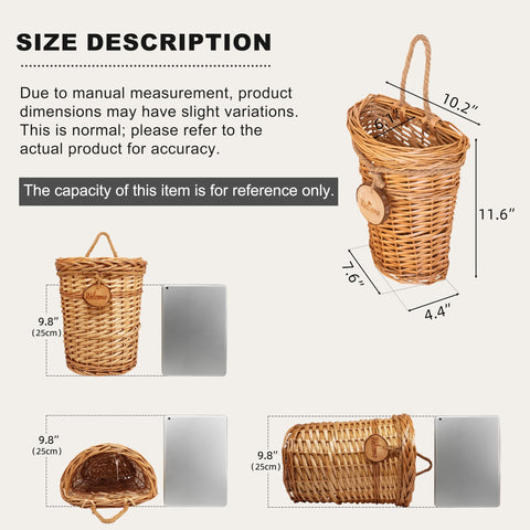 SHCMSADO woven wicker hanging basket used as wall decor to add natural texture.