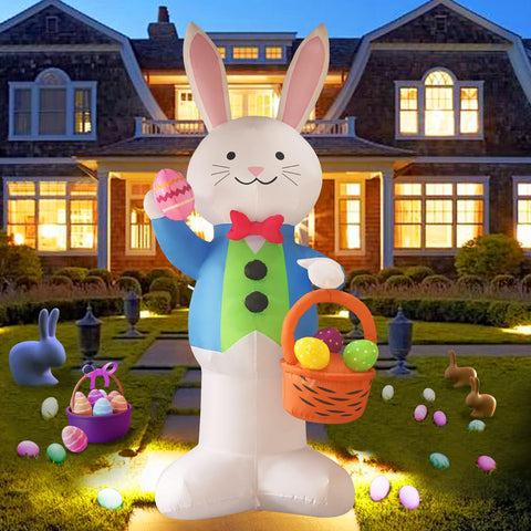 SHDEJTG 12ft rabbit holding a flower basket inflatable for a front-yard Easter display