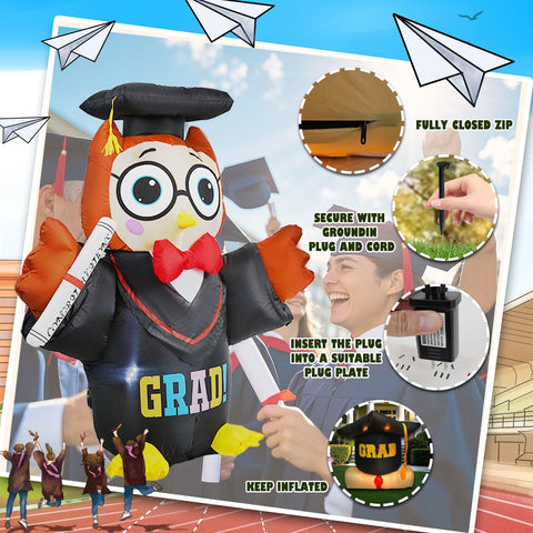 SHDEJTG 4ft graduation owl inflatable ready to install with blower.