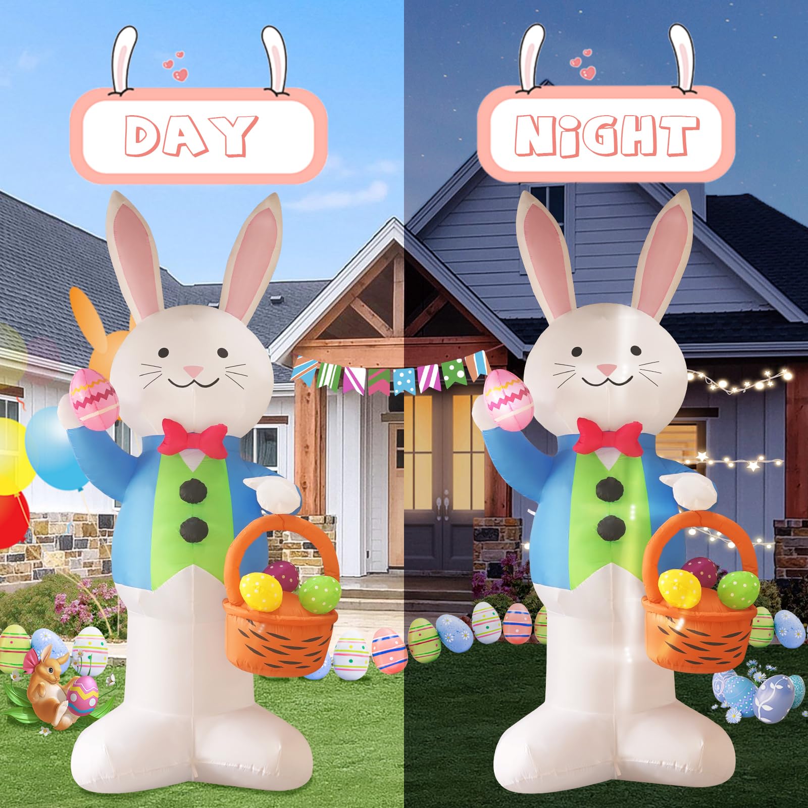 SHDEJTG giant rabbit with ground stakes securing outdoor decor