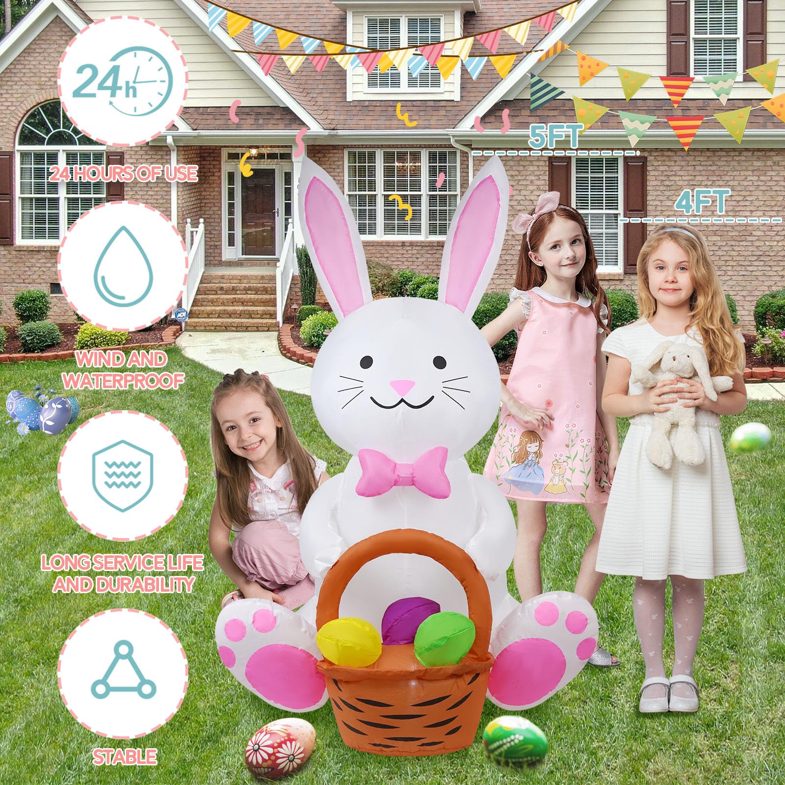 SHDEJTG Easter Bunny LED lighting brightens outdoor displays at night.