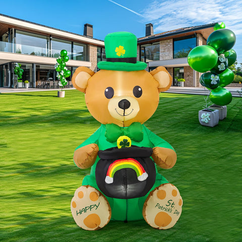 SHDEJTG St Patrick's Day inflatable bear with rainbow jar, a striking outdoor display for yard parties.