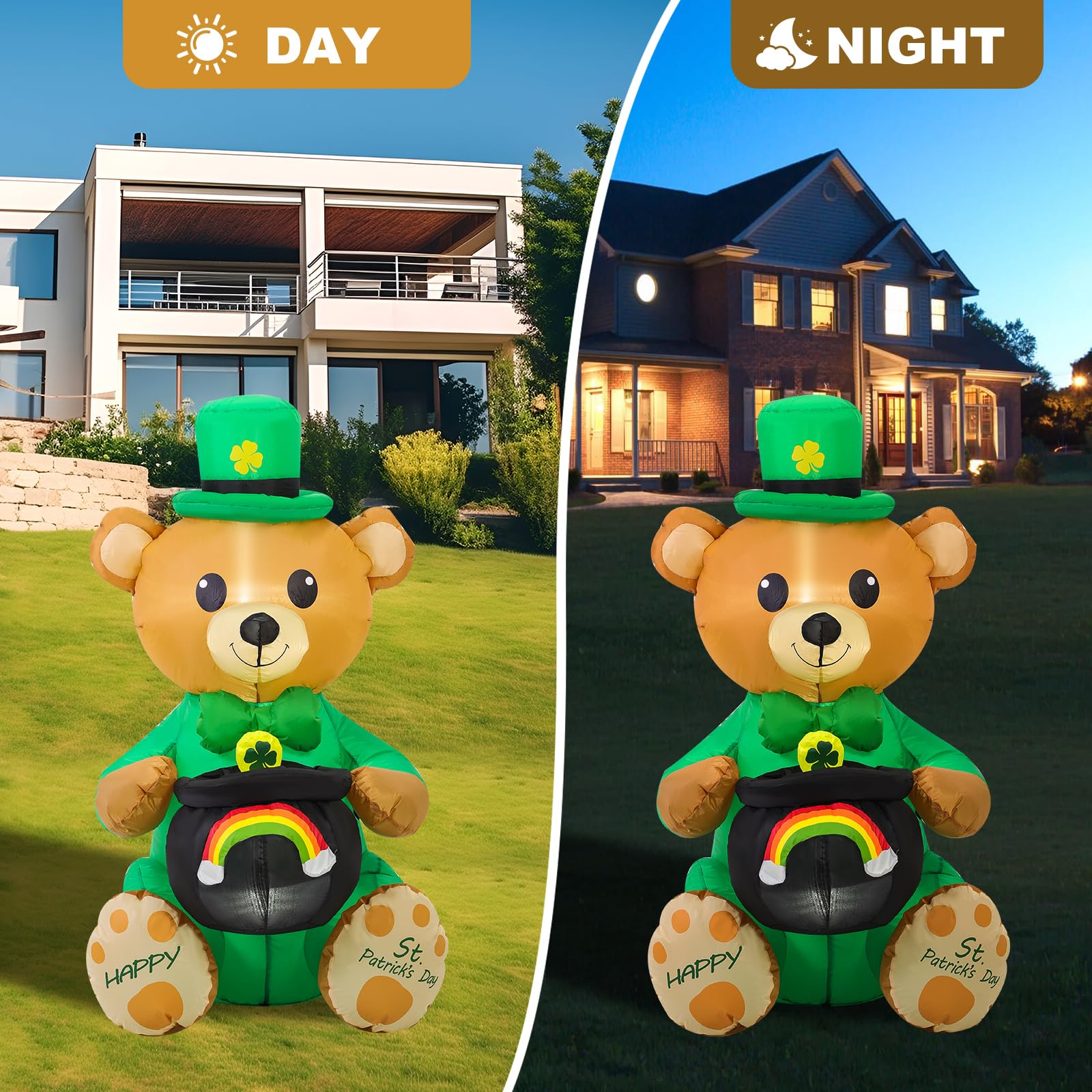 SHDEJTG St Patrick's Day inflatable includes blower for quick setup and display.