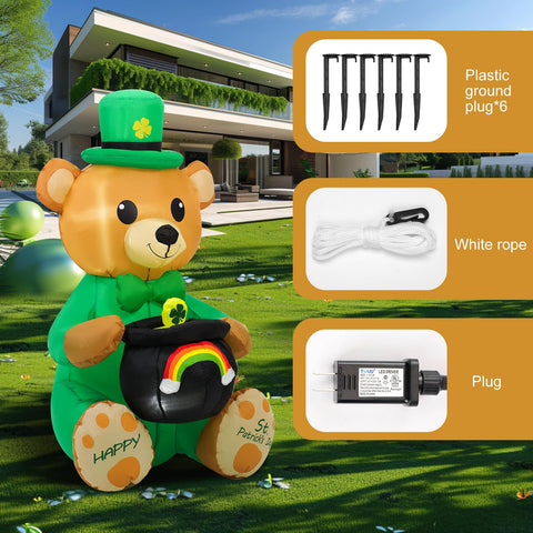 SHDEJTG inflatable bear with rainbow jar lights up dusk outdoor celebrations.