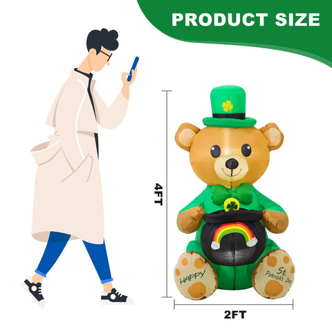 SHDEJTG festive inflatable bear with rainbow jar as a party display outdoors.