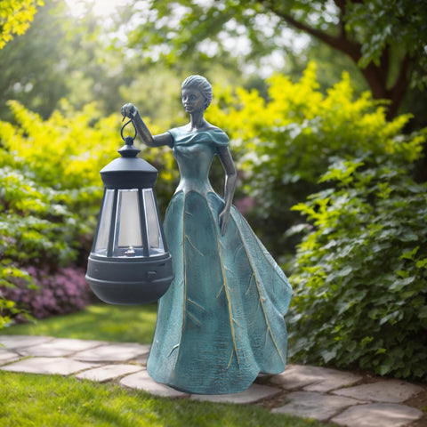 Sheaifun statue by poolside guides evening visitors softly
