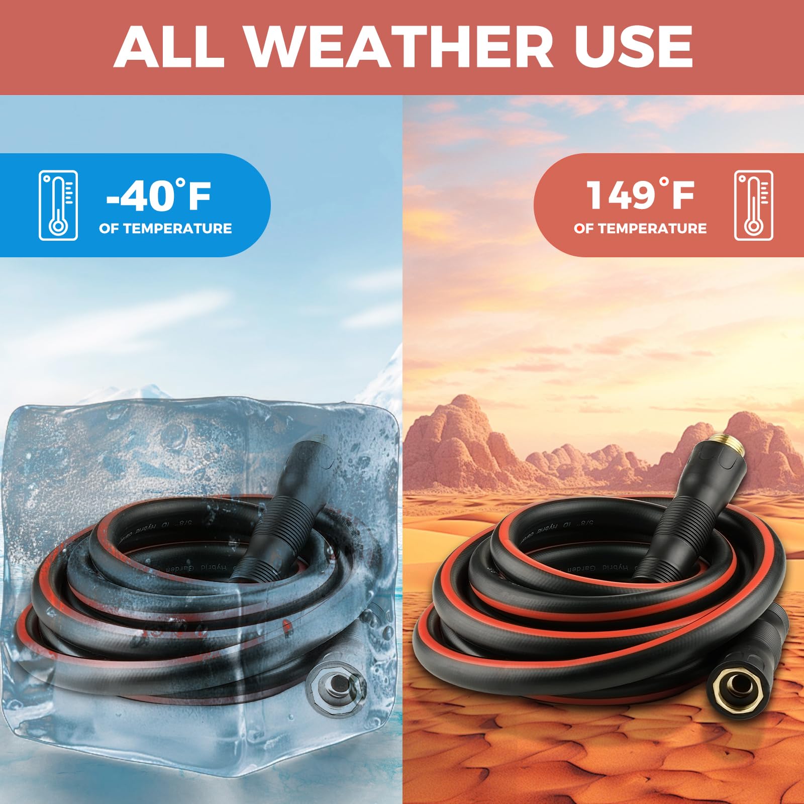 SheeChung all-weather hose stays flexible from -40°F to 149°F.