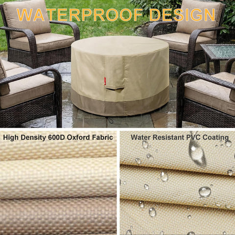 Beige round fire pit cover by SheeChung fits 36 inch pits.
