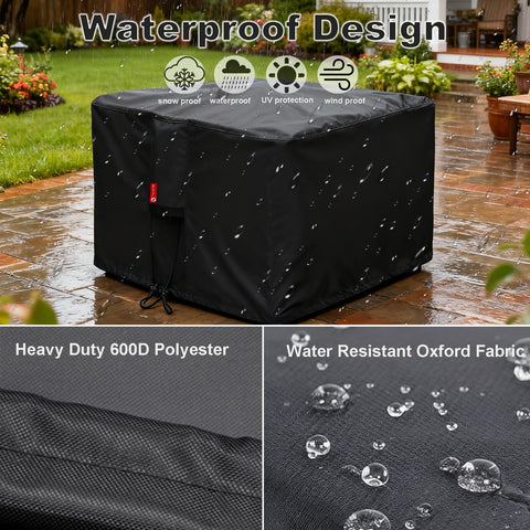Drawstring tightened for a snug custom-like fit on a square fire pit.