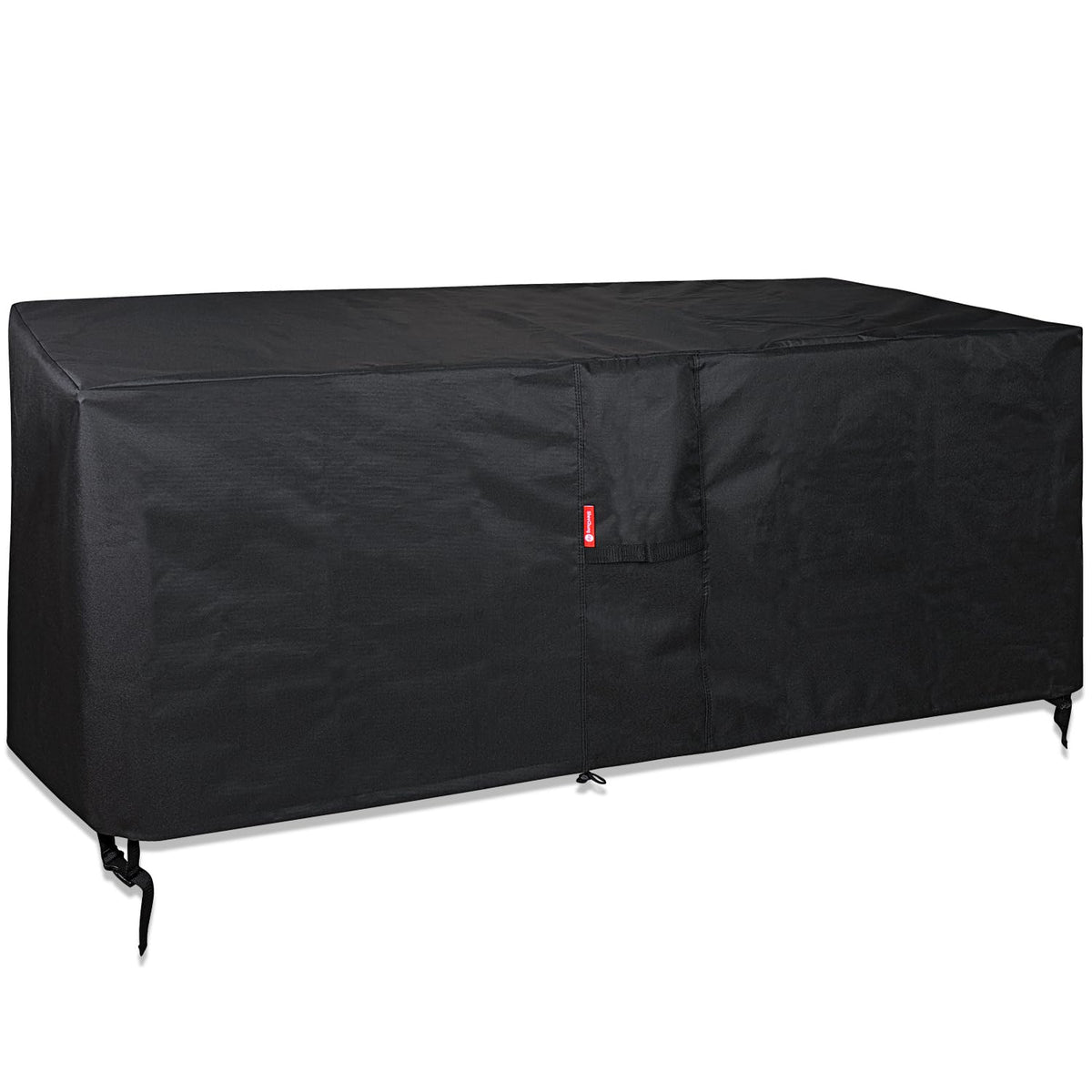 SheeChung fire pit cover front view protects a 58x28 inch table from rain and debris