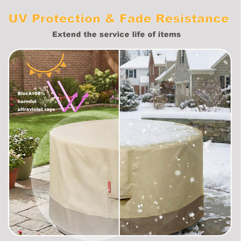 Durable seams on the SheeChung fire pit cover stand up to cold.