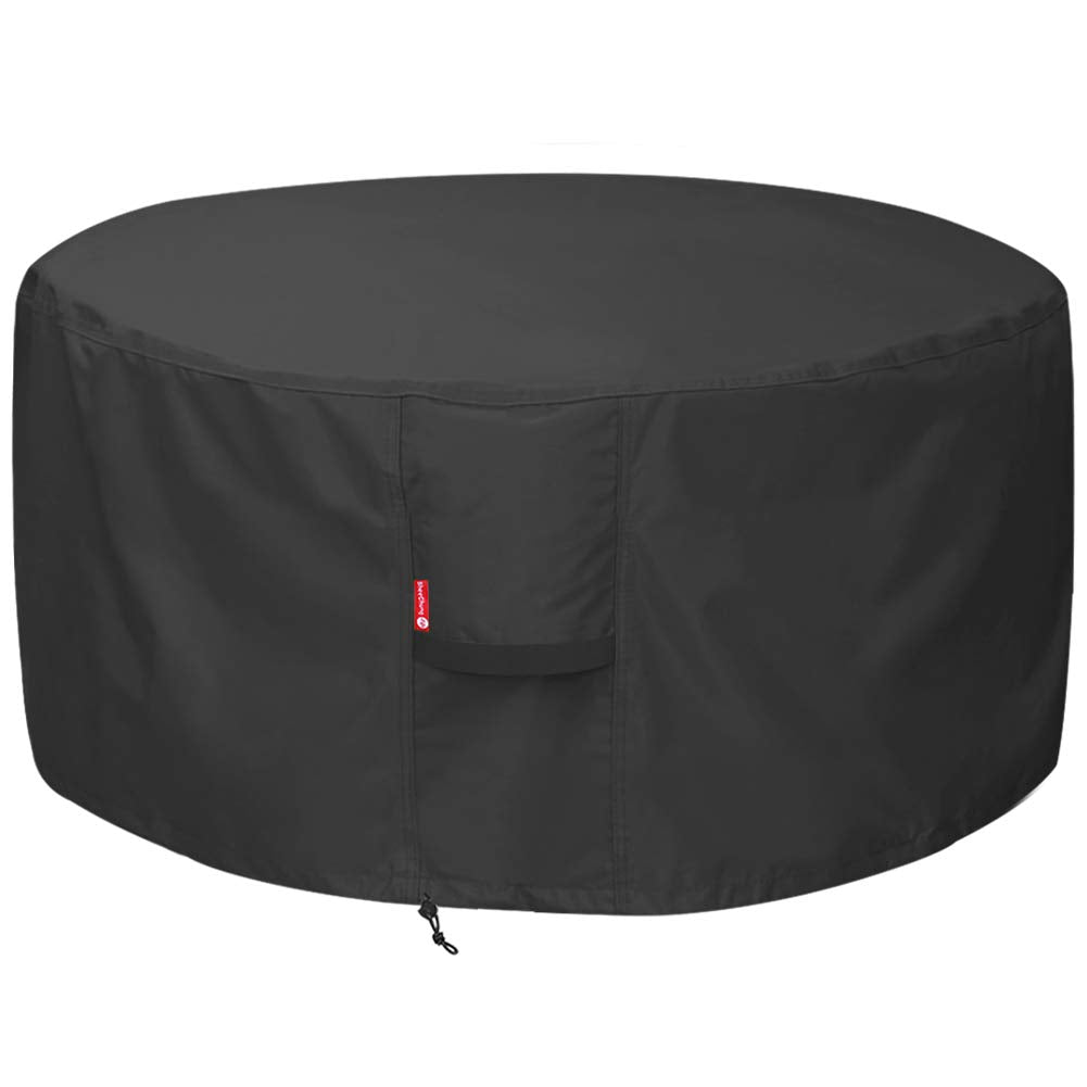 SheeChung round fire pit cover shields a 44 inch diameter pit from rain