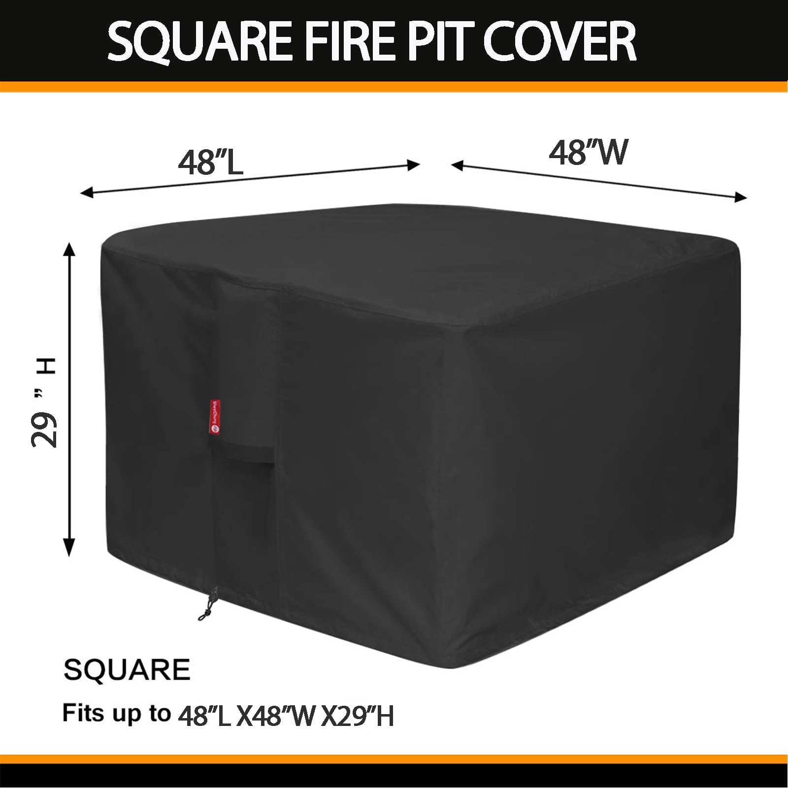 SheeChung square fire pit cover 48 inches with four bottom buckles for secure fit.