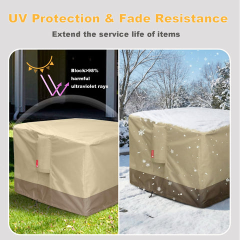 Weather-ready SheeChung fire pit cover protecting against rain and snow.