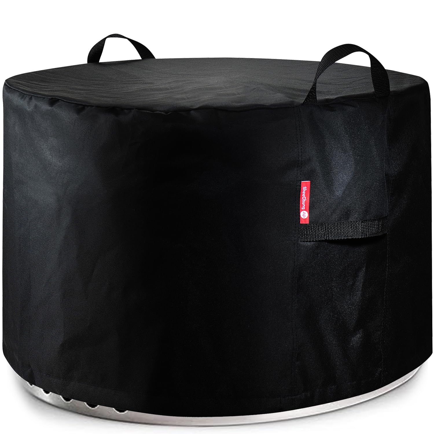 SheeChung Yukon 27-inch fire pit cover applied, front view protects from rain
