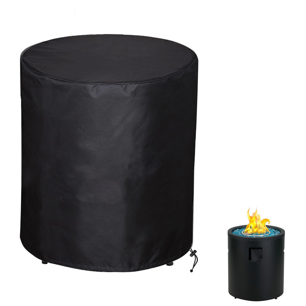 SheeChung fire pit round cover protects a 24-inch diameter bowl from rain and dust.