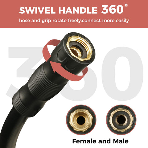 SheeChung leader hose with 360° swivel handle prevents twisting during watering.