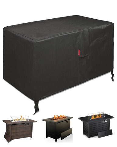 SheeChung rectangular fire pit cover front view protecting a 44x28 outdoor pit from rain