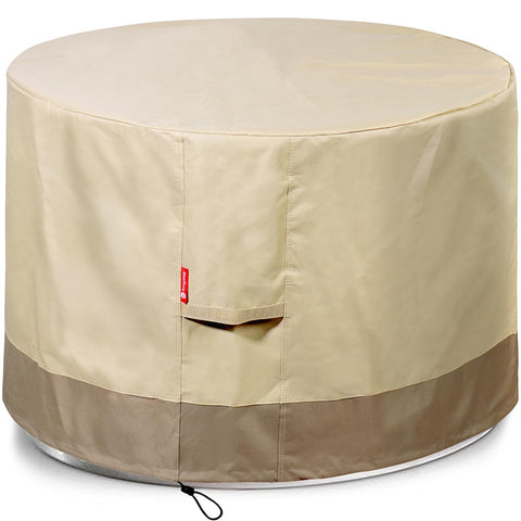 SheeChung round gas fire pit cover protects against rain and dust.