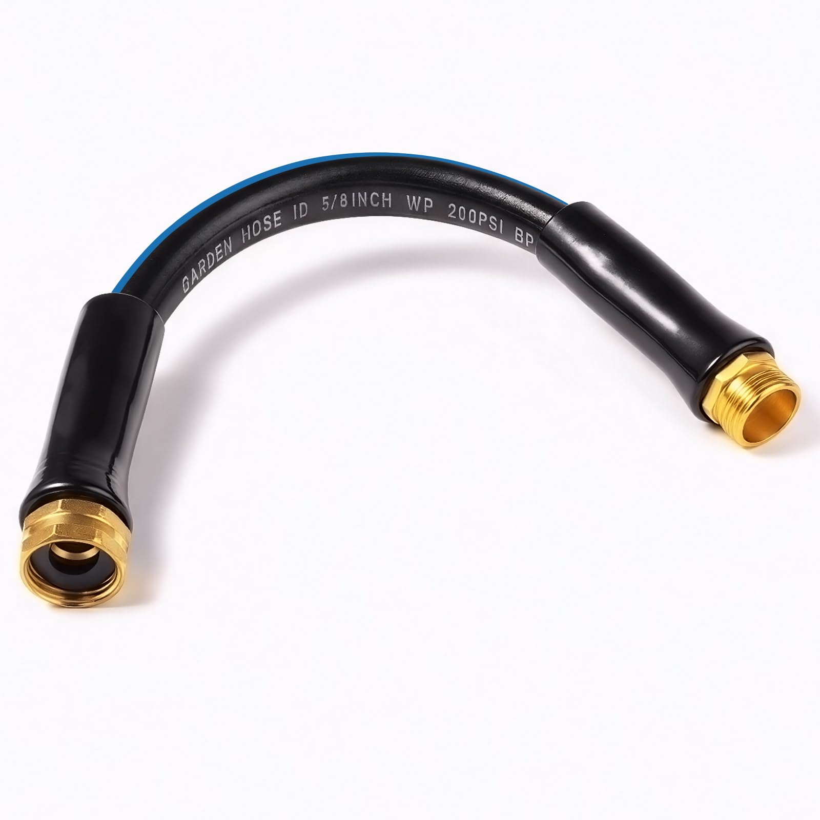 SheeChung short garden hose connected to faucet with 3/4-inch fittings.