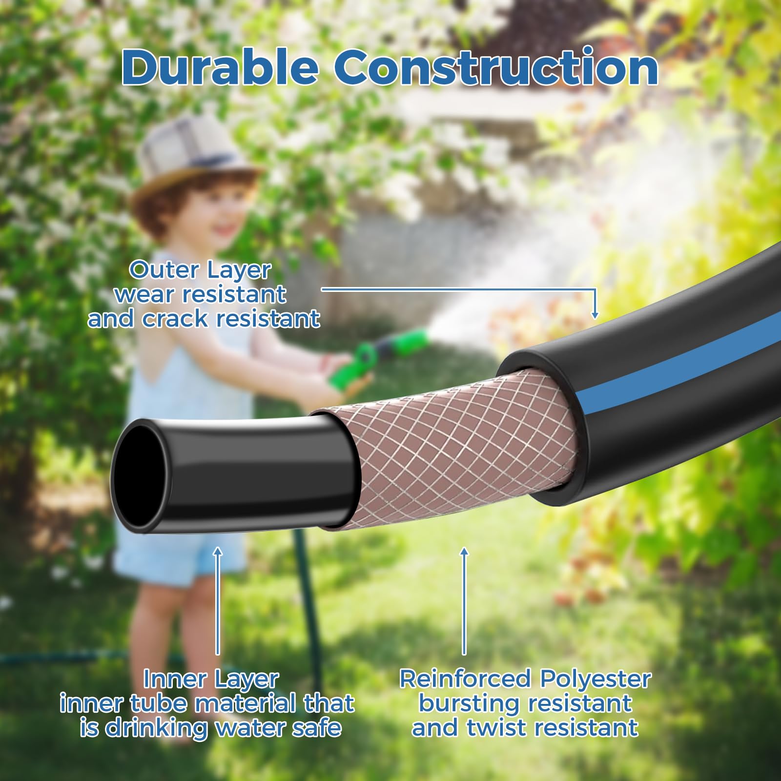 SheeChung all-weather flexible hose withstands rain and snow for year-round use.
