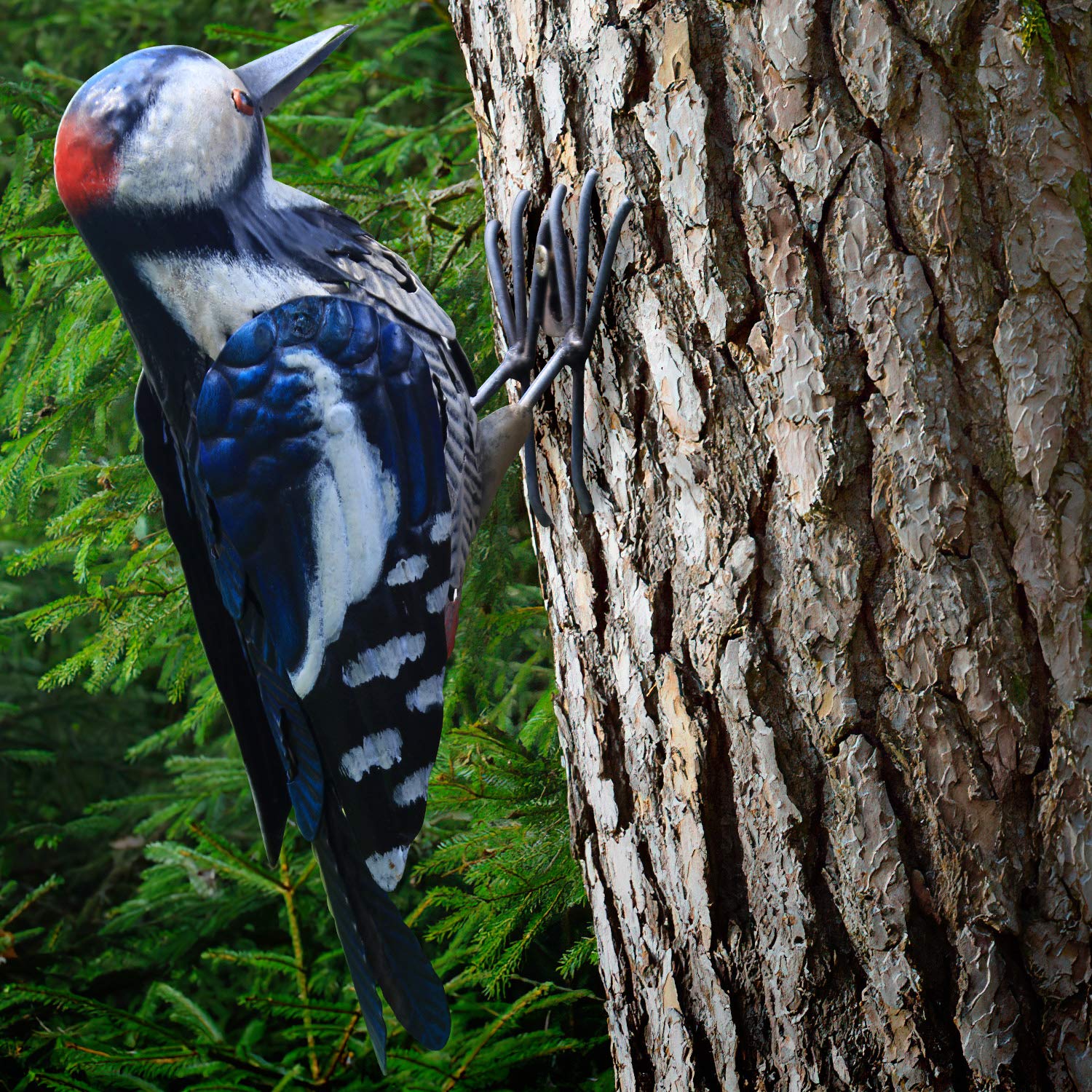 Shefio metal woodpecker bird figurine adds durable outdoor charm to your garden.