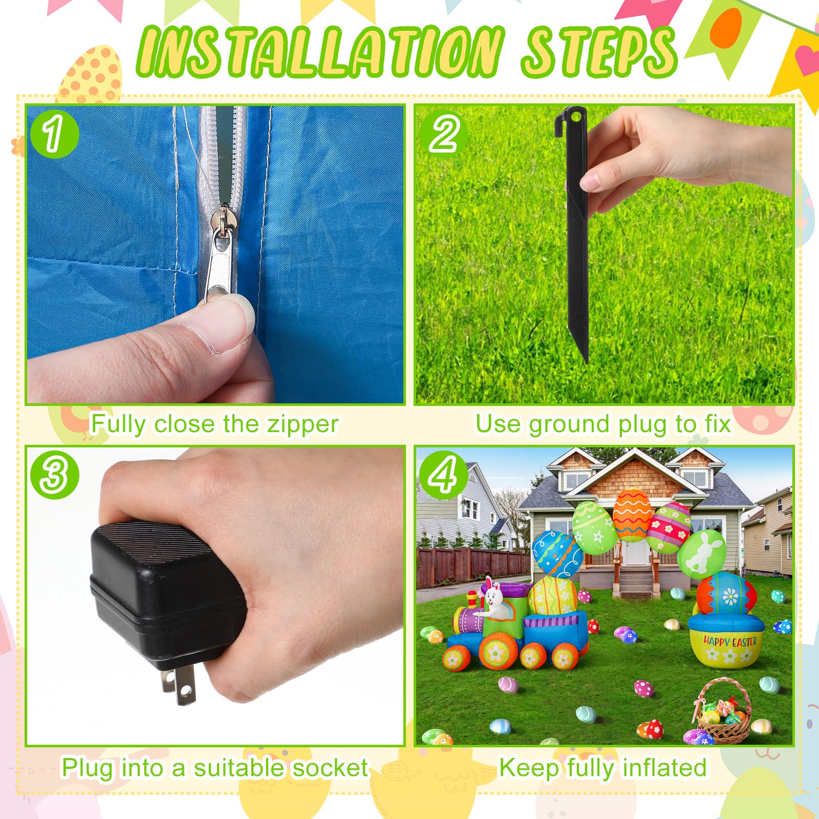 Shellwei Easter archway inflates quickly for simple setup and storage.