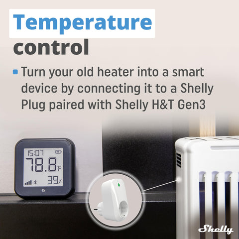 Shelly H&T Gen3 Black LCD display for easy readings and low energy use
