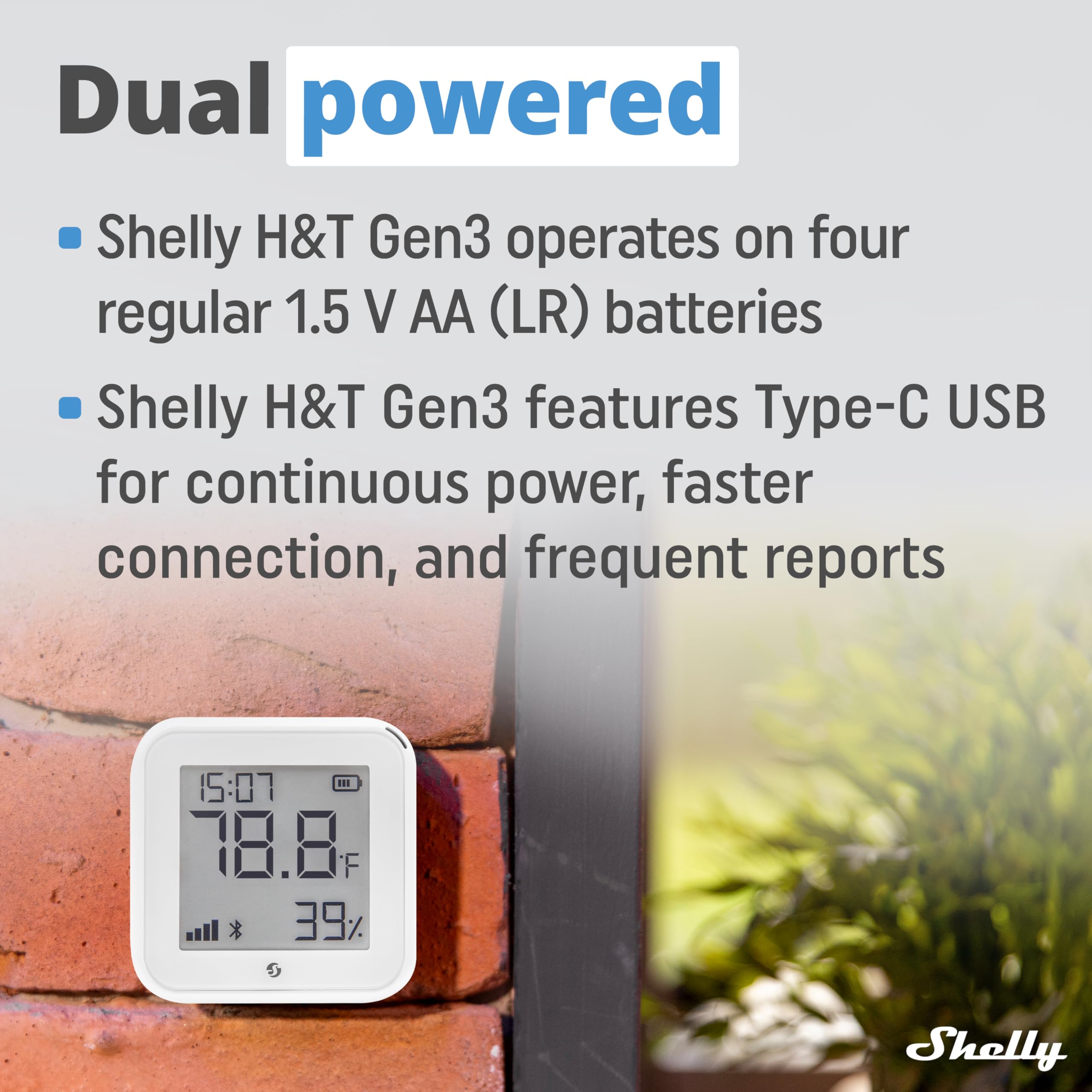 Shelly H&T Gen3 White package displays a complete smart sensor kit.
