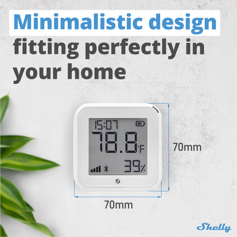 Shelly H&T Gen3 White room sensor captures temperature and humidity for precise monitoring.