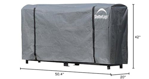 Weatherproof test image suggesting year-round storage for logs with ShelterLogic cover