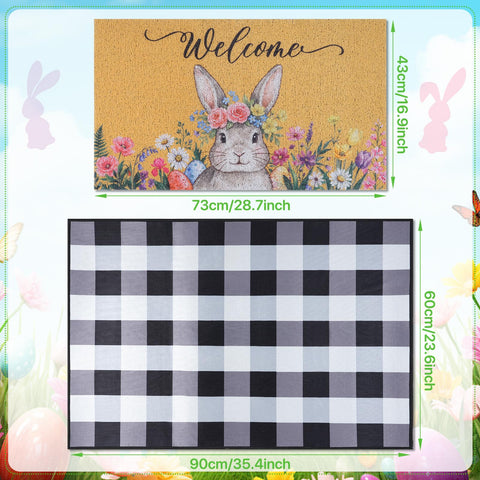 Shemilly Easter mat with black and white checkered pattern for indoor and outdoor use