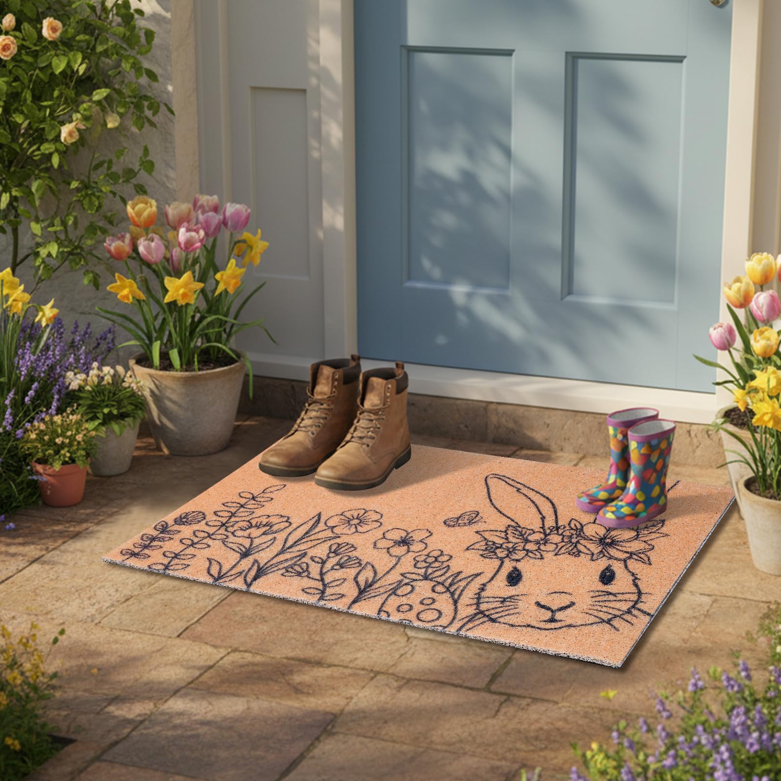 Shemilly Easter floral bunny rug; decorative and durable