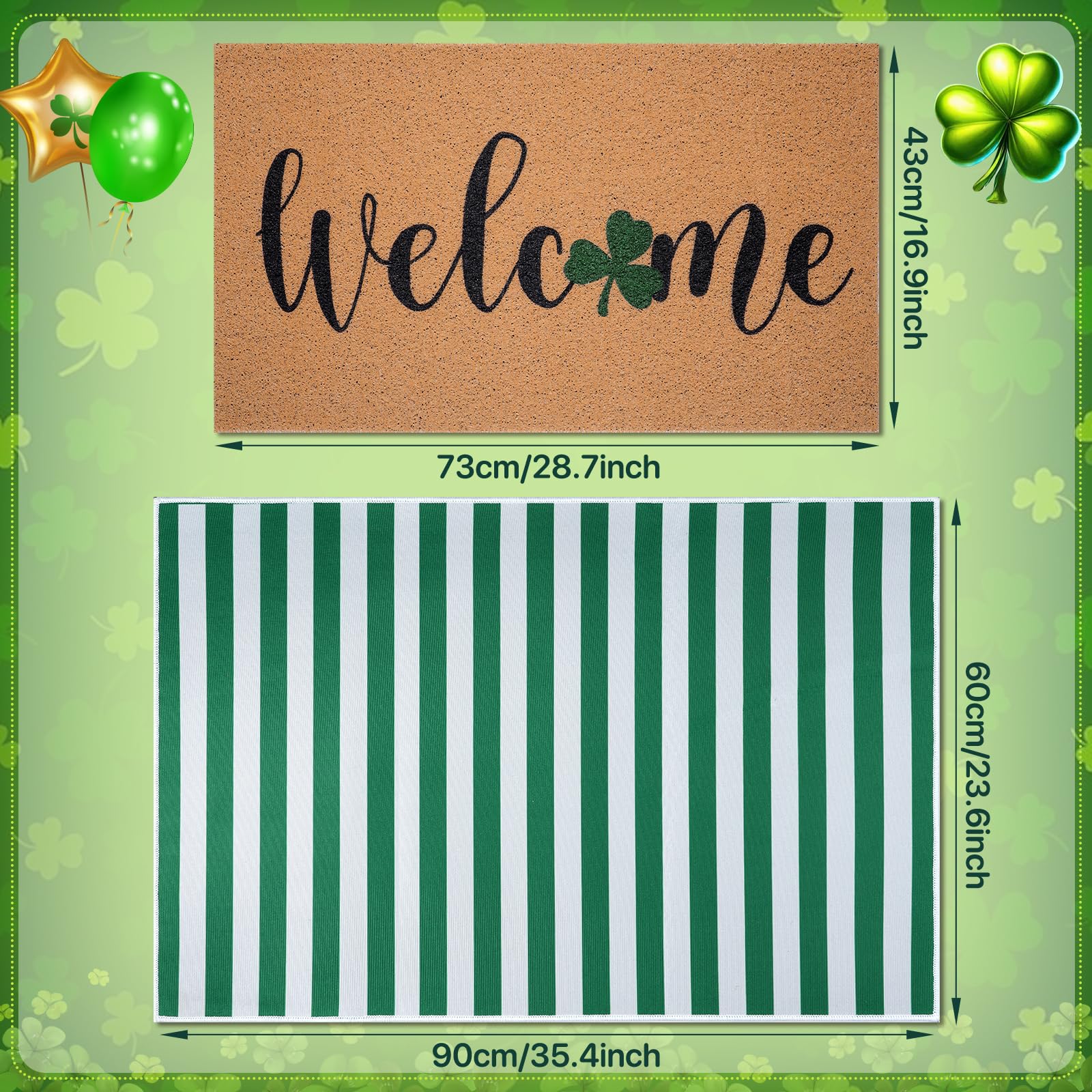 Shemilly green white stripe doormat suited for indoor or outdoor entrances.